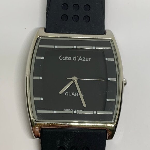 Cote d’ Azur men’s Watch silver black tone quartz analog 38mm silicone running - Picture 2 of 7